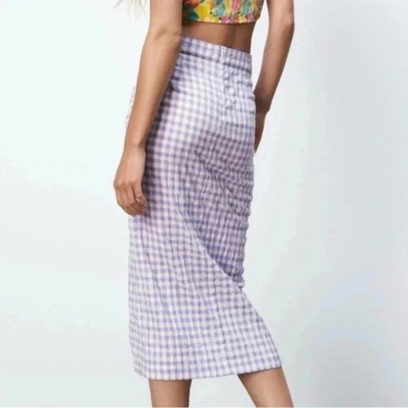 NWT Zara Plaid  Gingham Pastel Twist Front Skirt - Picture 1 of 9